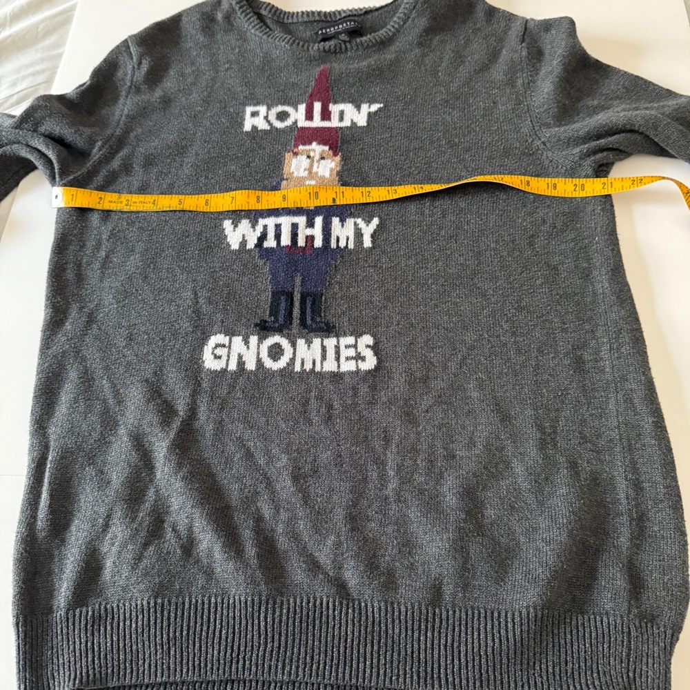 Aeropostale Mens L “Rollin With My Gnomies" Grey Sweater - Crew Neck Christmas - Picture 4 of 6